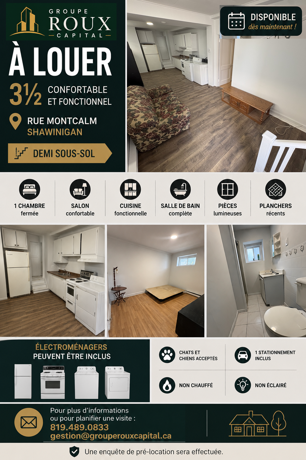 Annonce d’une page — Montcalm — 3½ demi-sous-sol